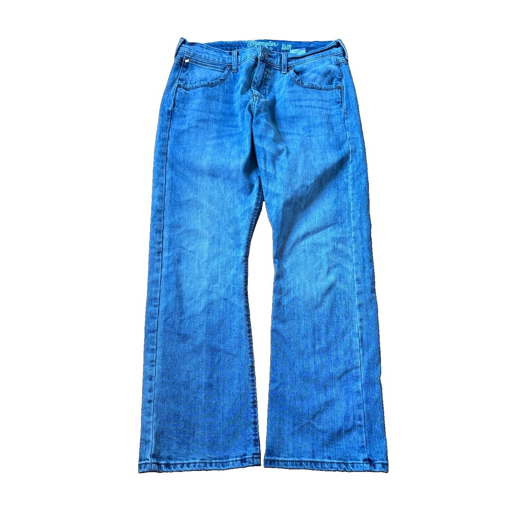 Wrangler Retro Jeans Mens 32x30 Blue Slim Boot Distressed Denim Whiskering